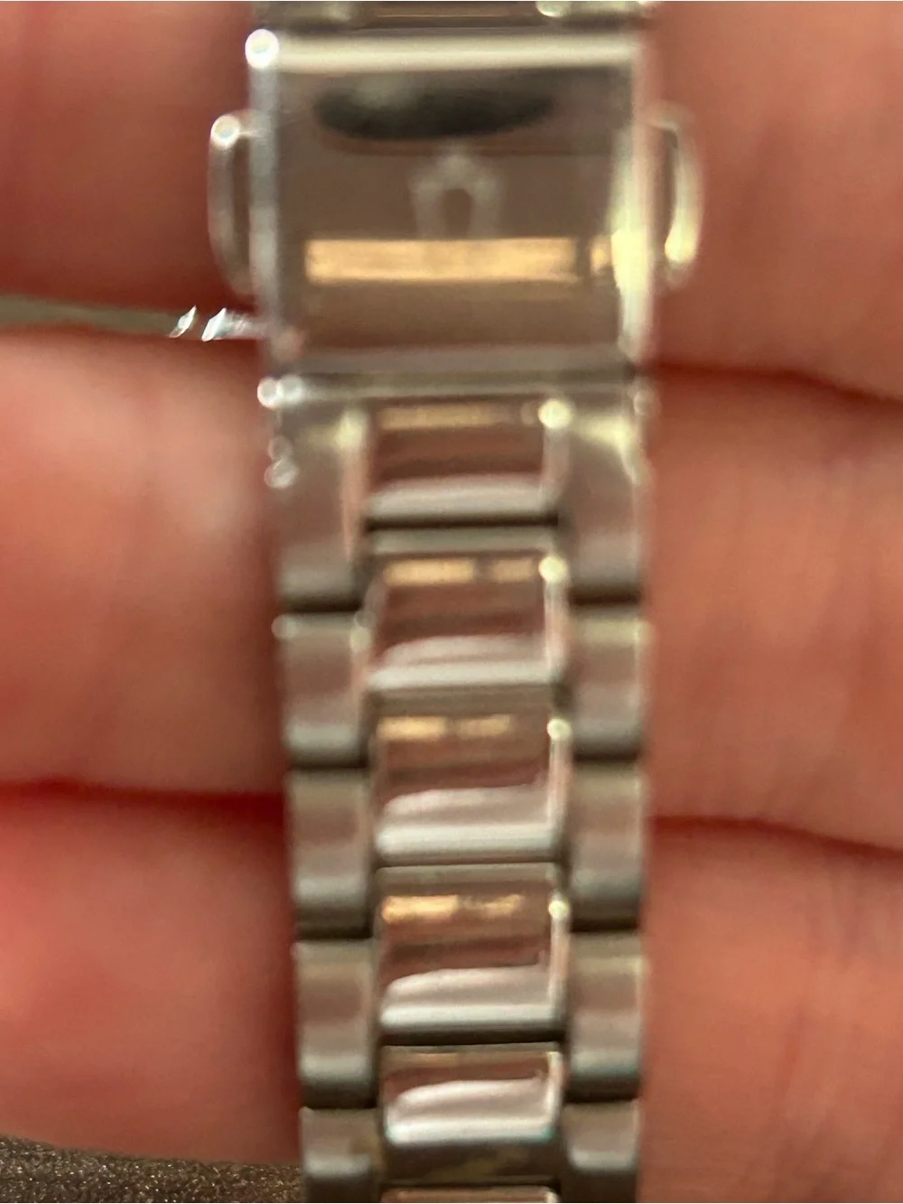 Bulova Silver Watch with Pink Mother-of-Pearl Dial and Crystal Accents